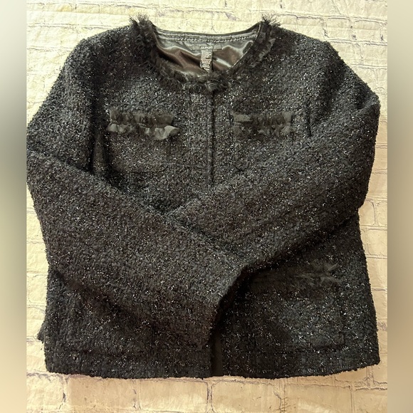 ALFANI WOOL BLEND BLACK METALLIC TWEED WOMEN’S JACKET/BLAZER SIZE 14 - Picture 2 of 10